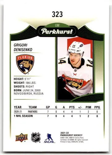 2021-22 Upper Deck Parkhurst Grigori Denisenko rookie hockey card with original gloss