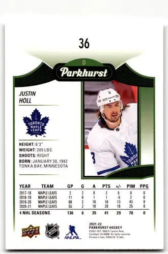 2021-22 Upper Deck Parkhurst #36 Justin Holl NM-MT Maple Leafs ID:42950 - Hockey Card Single