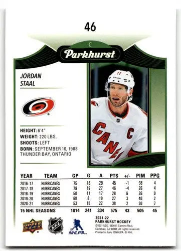 2021-22 Upper Deck Parkhurst Jordan Staal hockey card Hurricanes NM-MT