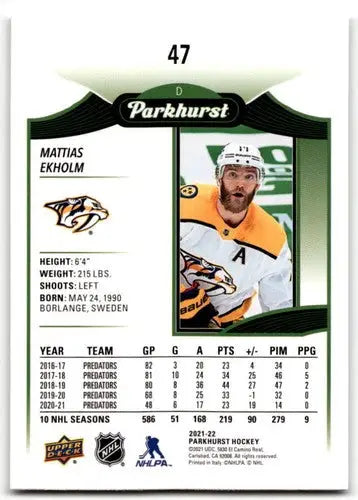 2021-22 Upper Deck Parkhurst #47 Mattias Ekholm NM-MT Predators ID:42887 - Hockey Card Single