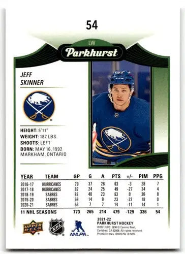 2021-22 Upper Deck Parkhurst Jeff Skinner hockey card Sabres NM-MT ID 42888
