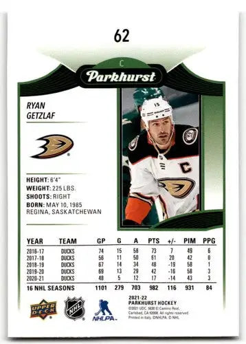 2021-22 Upper Deck Parkhurst Ryan Getzlaf hockey card Ducks ID 42892