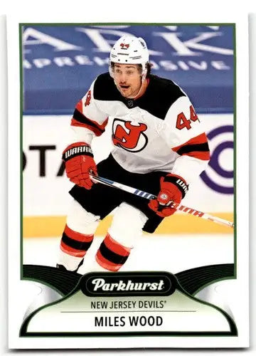 Original gloss 2021-22 Upper Deck Parkhurst Miles Wood hockey card NJ Devils