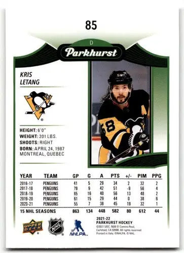 Kris Letang hockey card from 2021-22 Upper Deck Parkhurst Penguins collection