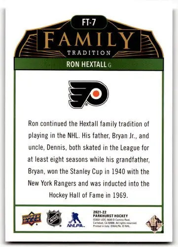 Ron Hextall hockey card from 2021-22 Upper Deck Parkhurst Family Tradition series