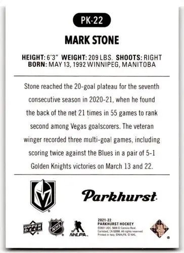 Hockey card back with original gloss from 2021-22 Upper Deck Parkhurst Parkies