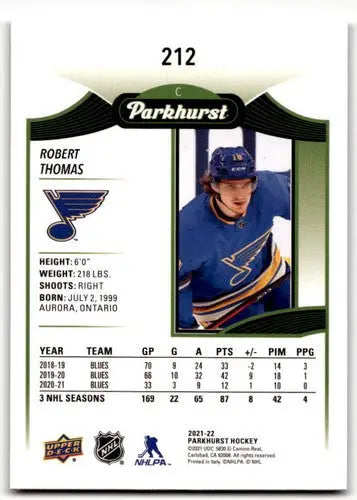 Original gloss 2021-22 Upper Deck Parkhurst Silver Border Robert Thomas hockey card