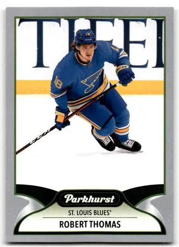Robert Thomas hockey card featuring original gloss from 2021-22 Upper Deck Parkhurst Silver Border