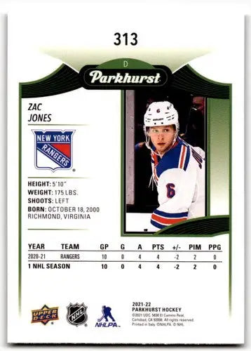2021-22 Upper Deck Parkhurst Silver Border #313 Zac Jones NM-MT RC Rook ID:42852 - Hockey Card Single