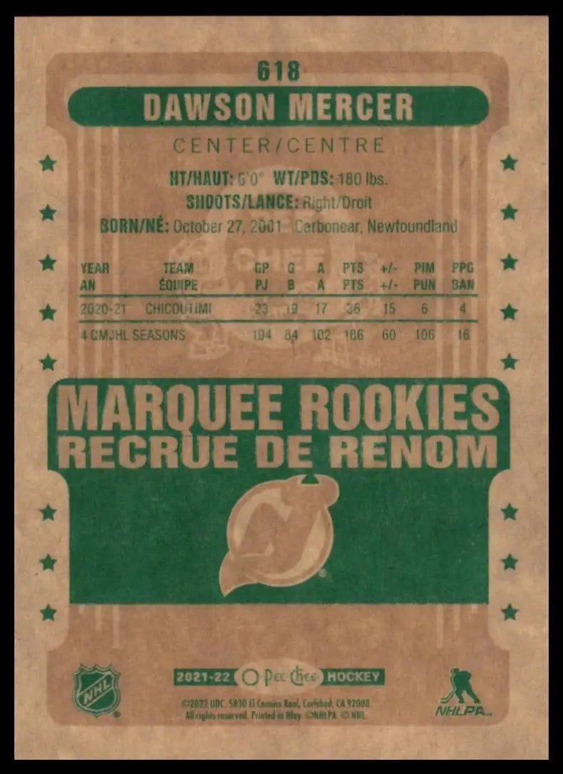 2021-22 Upper Deck Series 2 - O-Pee-Chee Update Marquee Rookies Dawson Mercer...