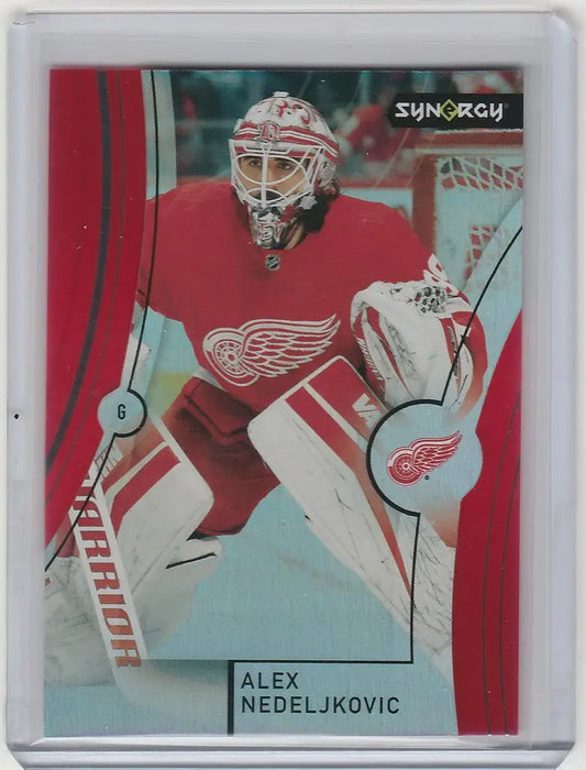Hockey trading card of Alex Nedeljkovic Red Wings in red jersey for Red Wings Bounty