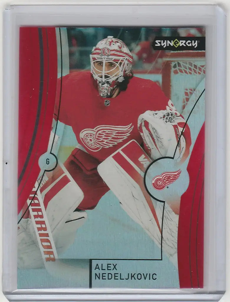 Hockey trading card of Alex Nedeljkovic Red Wings in red jersey for Red Wings Bounty