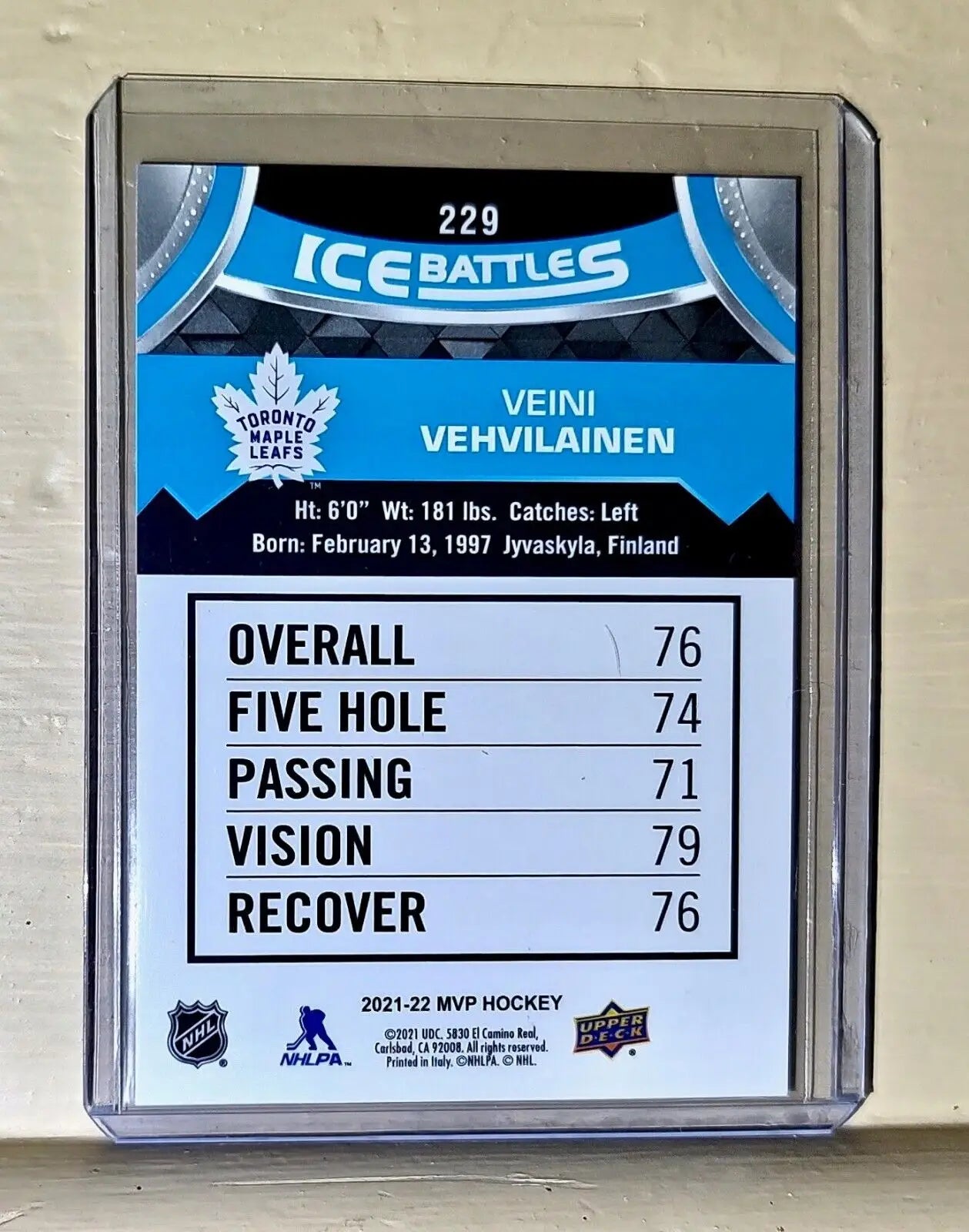 2021-22 Veini Vehvilainen Upper Deck MVP Hockey Ice Battles #229 Card - Hockey Card Single