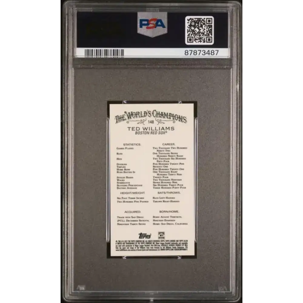 2021 Allen and Ginter Chrome Minis Refractor #148 Ted Williams PSA 10 GEM MINT R - Baseball Card Single
