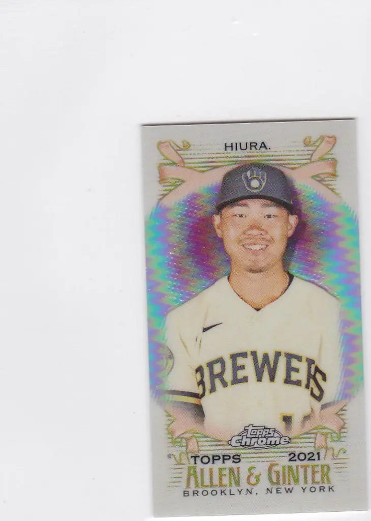 Kestron Hiura Milwaukee Brewers holographic baseball card from Ginter mini series
