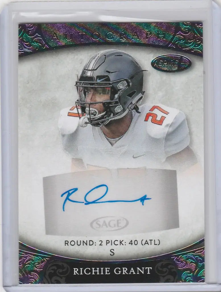 Football trading card of Richie Grant Central in a white jersey, Aspire Kaleidoscope Auto