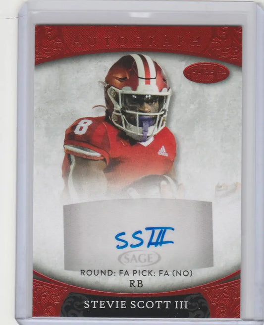 Football trading card of Stevie Scott III in red uniform, Aspire Red Auto #ASP-107