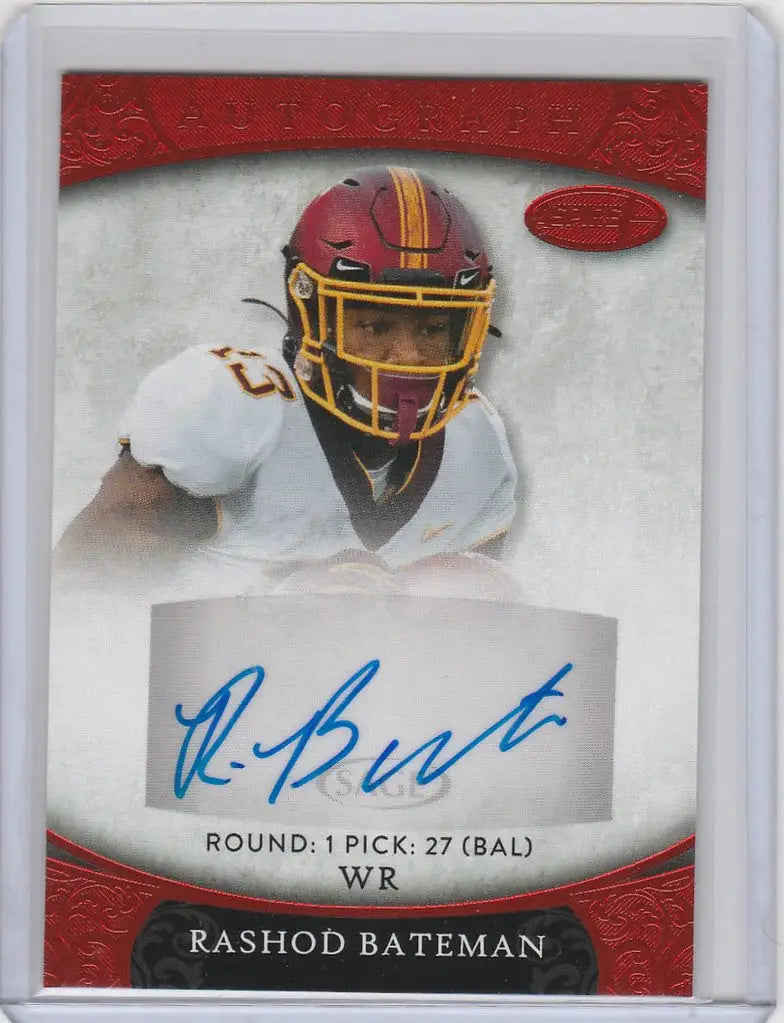 Autographed football trading card of Rashod Bateman Minnesota from Aspire Red Auto series