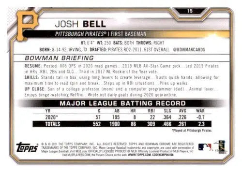 2021 Bowman #15 Josh Bell NM-MT Pirates ID:46195 - Baseball Card Single