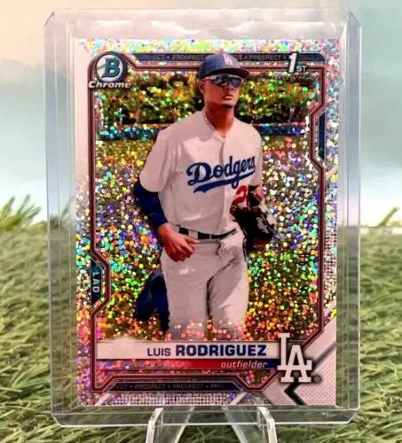 Luis Rodriguez baseball card 2021 Bowman Chrome Speckle Dodgers BCP-196 #/299