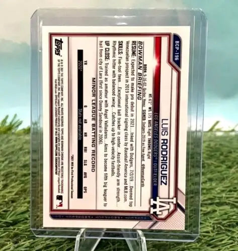Luis Rodriguez baseball card from 2021 Bowman Chrome Speckle Dodgers #/299