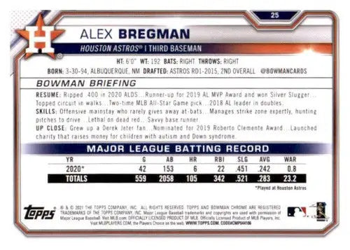 Alex Bregman baseball card with original gloss from 2021 Bowman NM-MT Astros