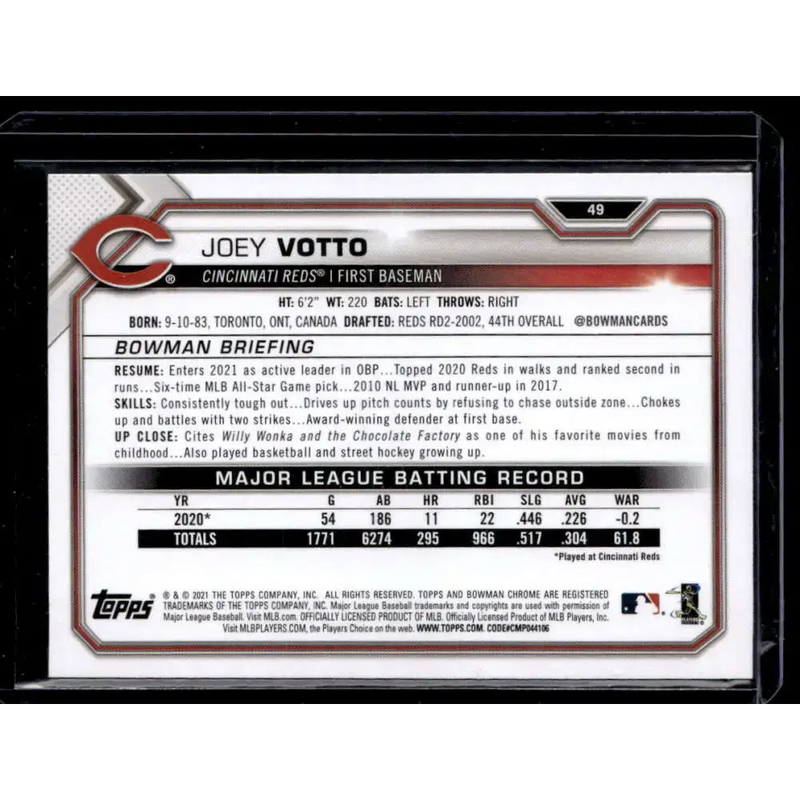 2021 Bowman #49 Joey Votto NM-MT - Baseball Card Single