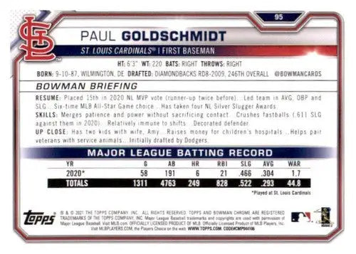 2021 Bowman Paul Goldschmidt baseball card with original gloss Cardinals ID 46196