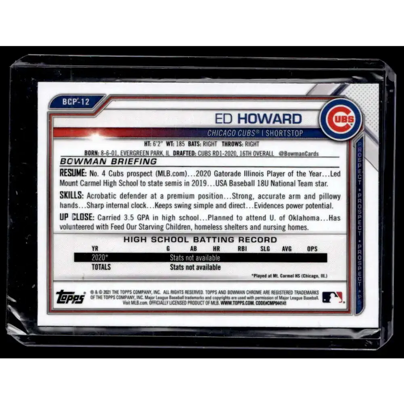 2021 Bowman #BCP-12 Ed Howard Chrome Prospects NM-MT - Baseball Card Single
