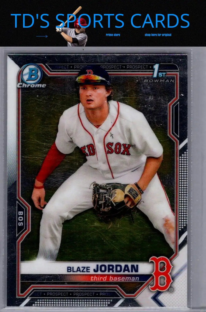 Blaze Jordan Chrome baseball card from 2021 Bowman Jordan Chrome Prospects collection