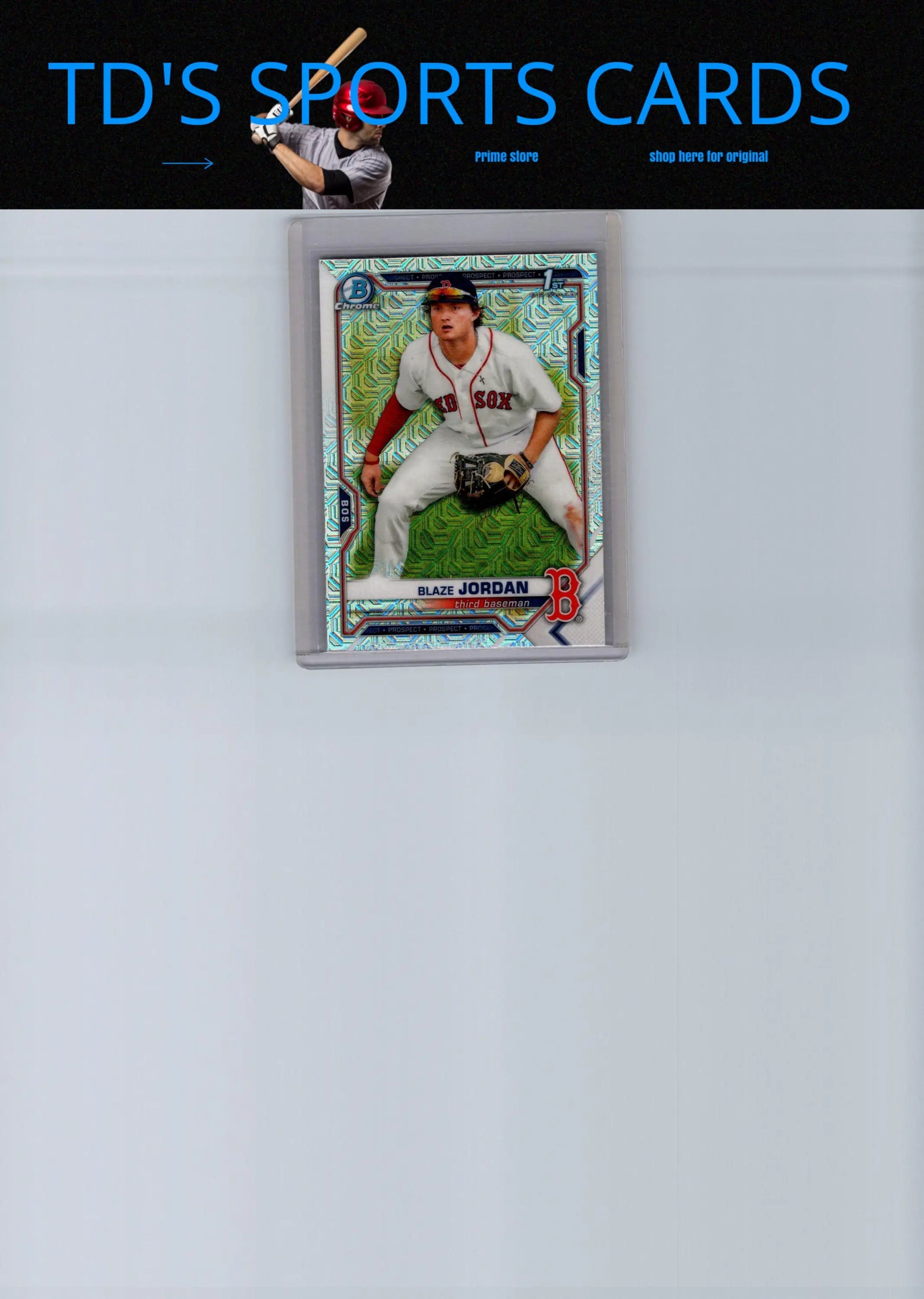 Blaze Jordan baseball card from 2021 Bowman Chrome Prospects Mojo Refractor