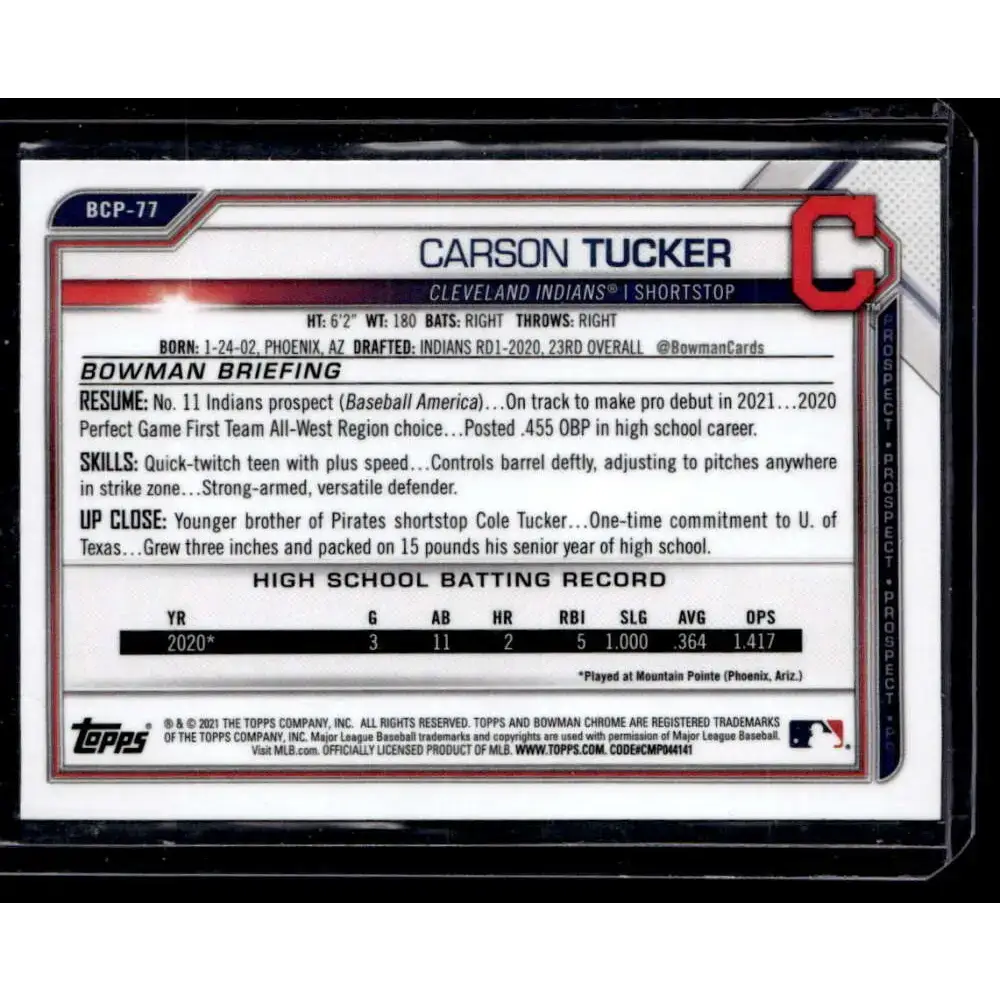 2021 Bowman #BCP-77 Carson Tucker Chrome Prospects NM-MT - Baseball Card Single