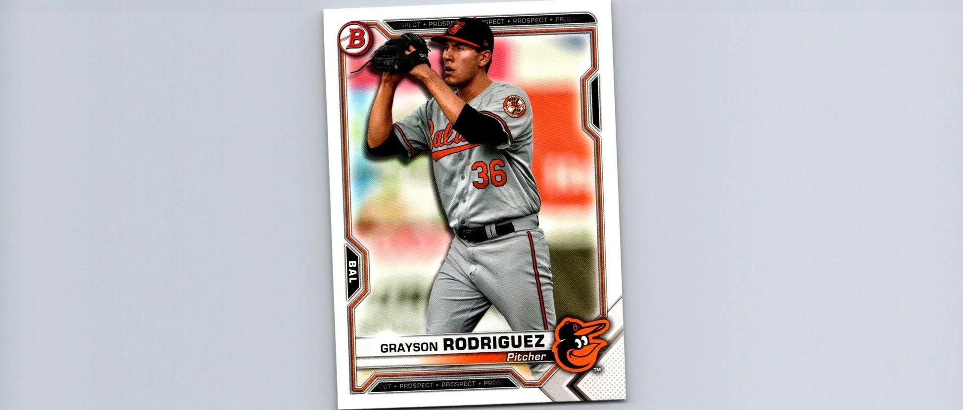 Grayson Rodriguez baseball card from 2021 Bowman #BP-118 Grayson Rodriguez Prospects