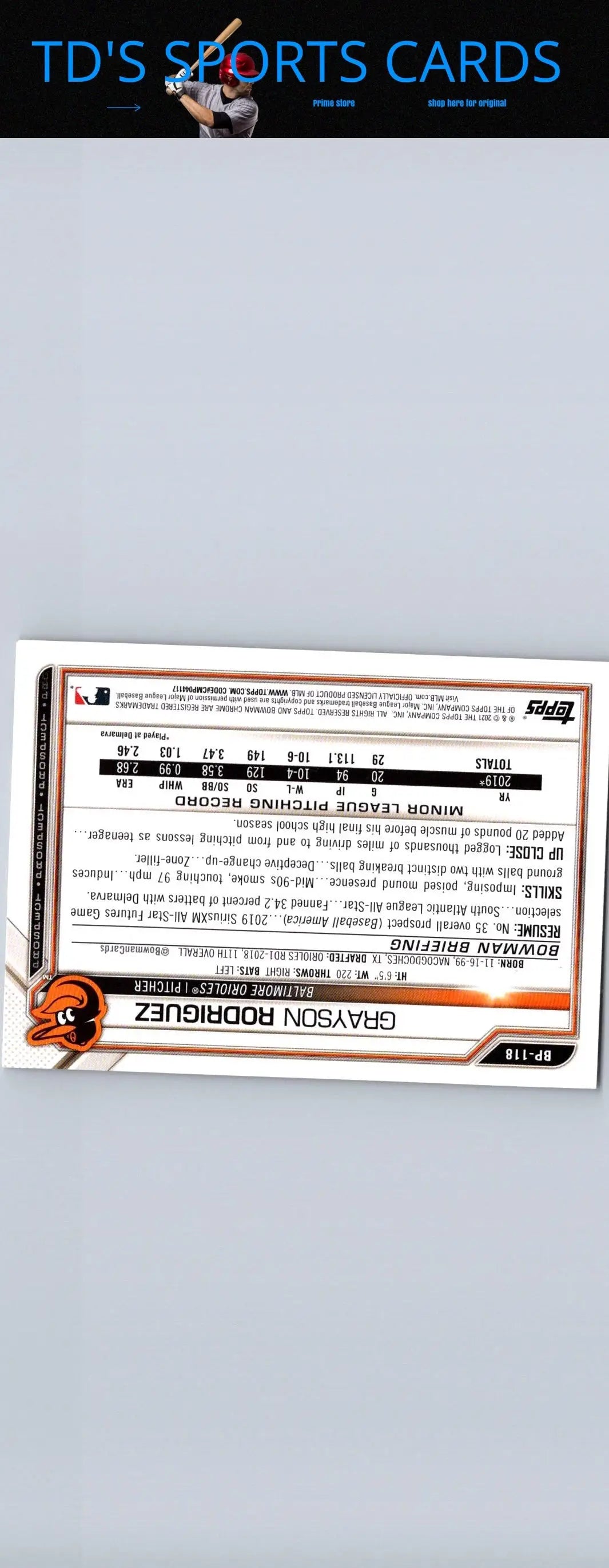 2021 Bowman #BP-118 Grayson Rodriguez Prospects baseball card for collectors