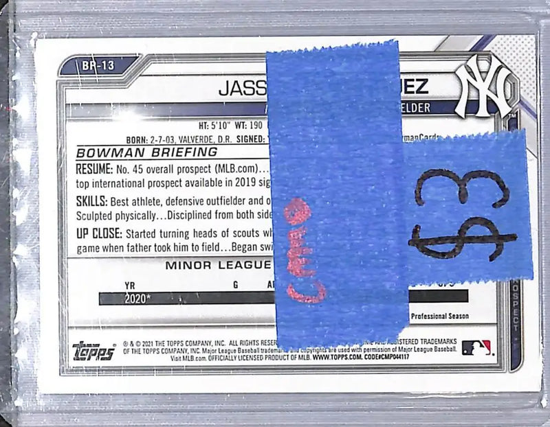 2021 Bowman Camo #BP-13 Jasson Dominguez NM-MT New York Yankees