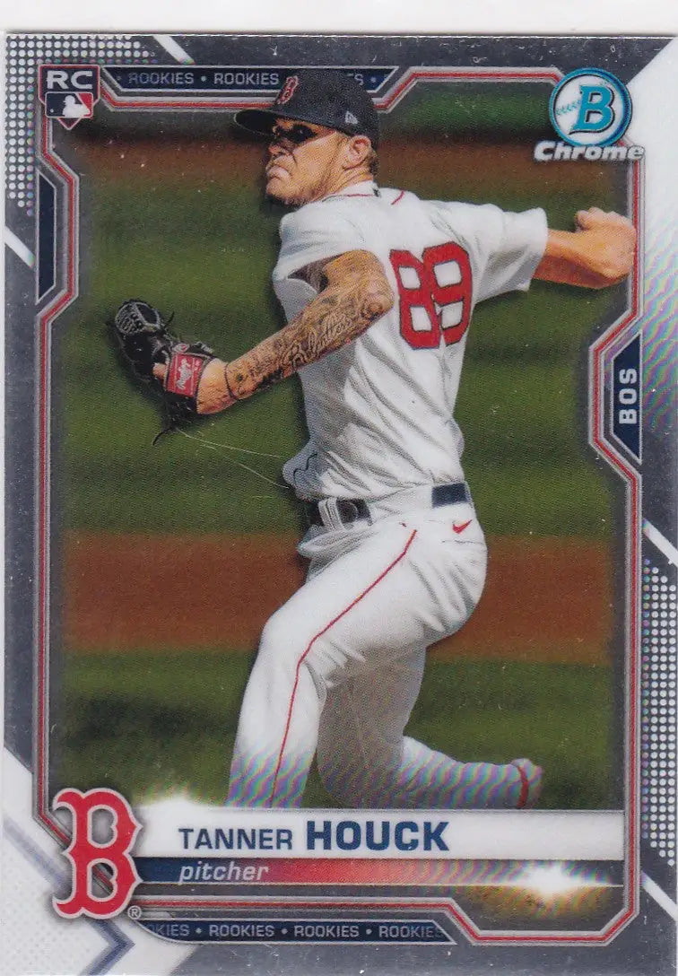 Baseball card of Tanner Houck RC Boston Red Sox from 2021 Bowman Chrome