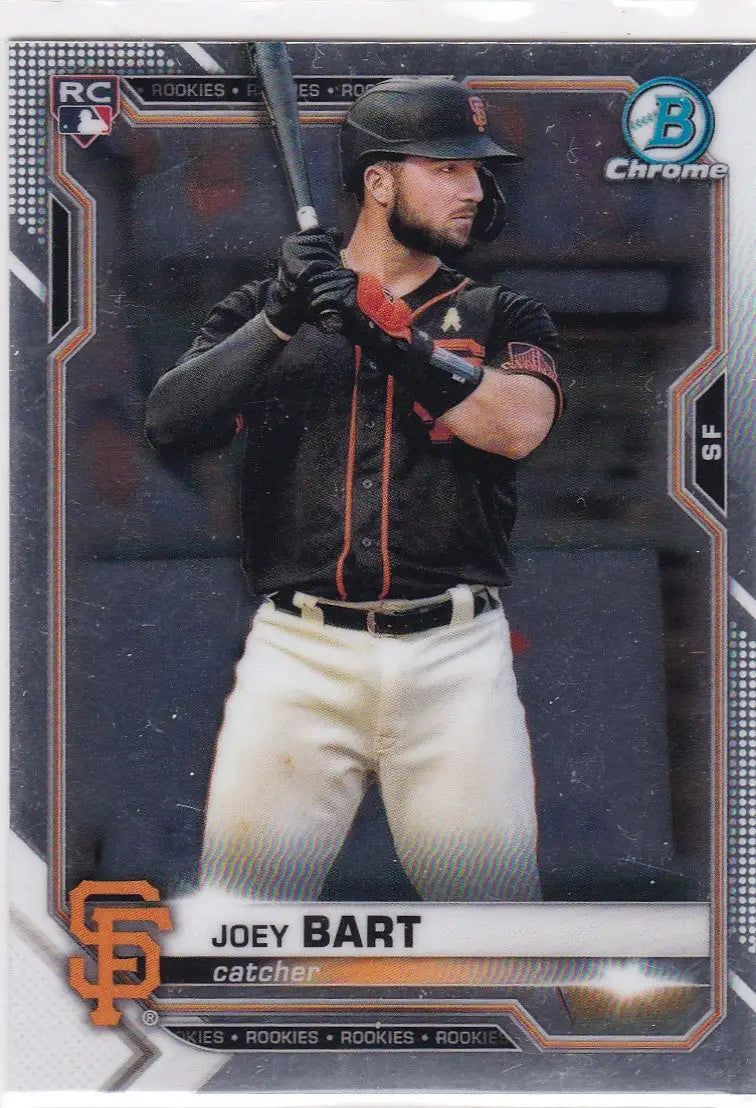 Joey Bart baseball card from 2021 Bowman Chrome featuring San Francisco Giants rookies
