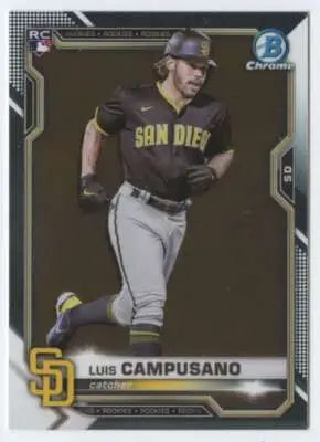 Luis Campusano baseball card from Bowman Chrome 2021 with original gloss and rookie design