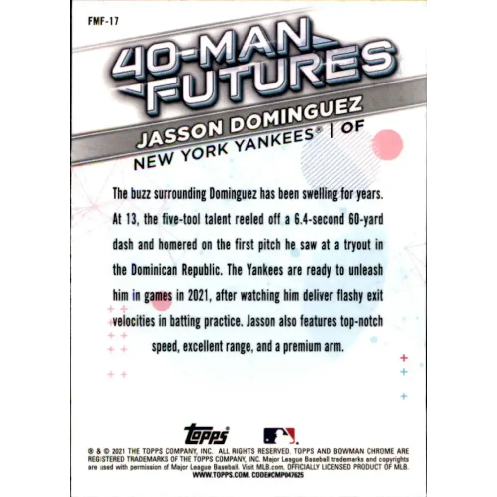 2021 Bowman Chrome 40-Man Futures Refractor #FMF-17 Jasson Dominguez NM-MT New York Yankees Baseball Card - Baseball