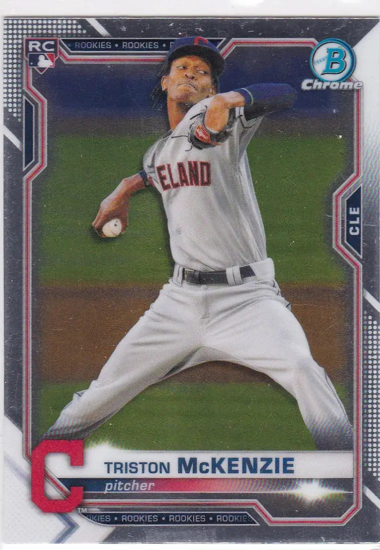 2021 Bowman Chrome Triston McKenzie RC baseball card featuring Cleveland Guardians player