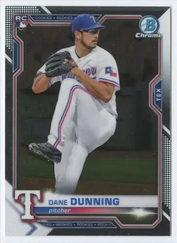 Dane Dunning baseball card from 2021 Bowman Chrome featuring original gloss and rookie card style