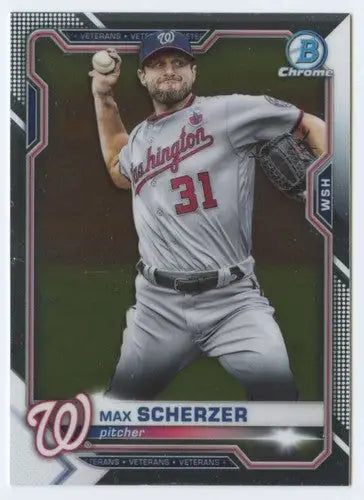 2021 Bowman Chrome Max Scherzer baseball card with original gloss from Nationals