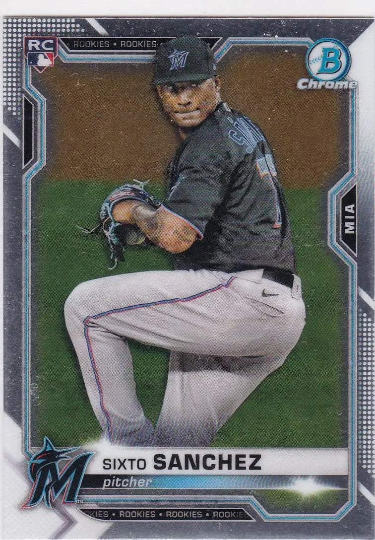 Sixto Sanchez RC Miami baseball card from 2021 Bowman Chrome series