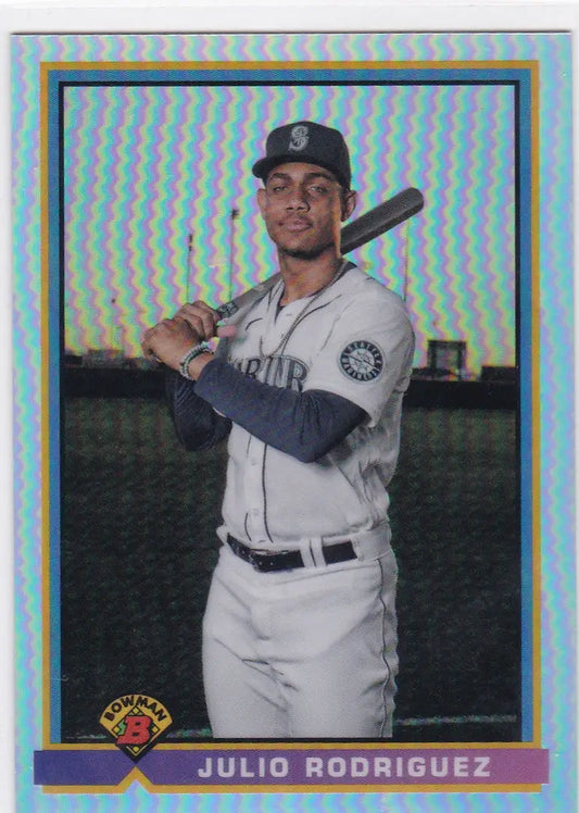 Julio Rodriguez Seattle Mariners Bowman Chrome baseball card in product 2021 Bowman Chrome #91B-JR