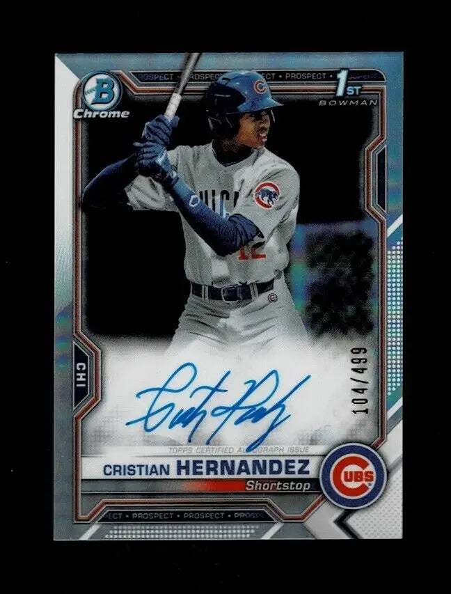 Bowman Chrome Cristian Hernandez Refractor Autograph Baseball Card from Cubs #CPA-CH