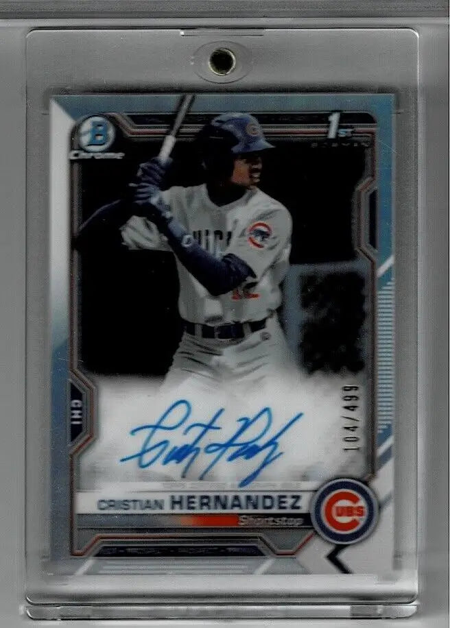Cristian Hernandez autographed baseball card from 2021 Bowman Chrome Refractor /499 Cubs