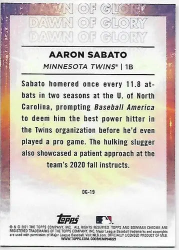 Baseball card back featuring Bowman Chrome Dawn of Glory Mojo Refractor with original gloss