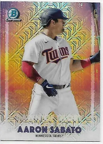 Aaron Sabato baseball card from Bowman Chrome Mega Box Dawn of Glory Mojo Refractor