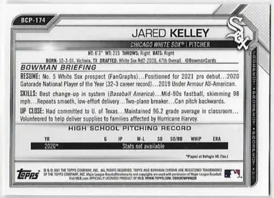 2021 Bowman Chrome Mega Box Mojo Refractor #BCP-174 Jared Kelley NM-MT White Sox - Baseball Card Box