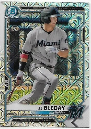 2021 Bowman Chrome Mega Box Mojo Refractor baseball card of JJ Bleday Marlins with original gloss
